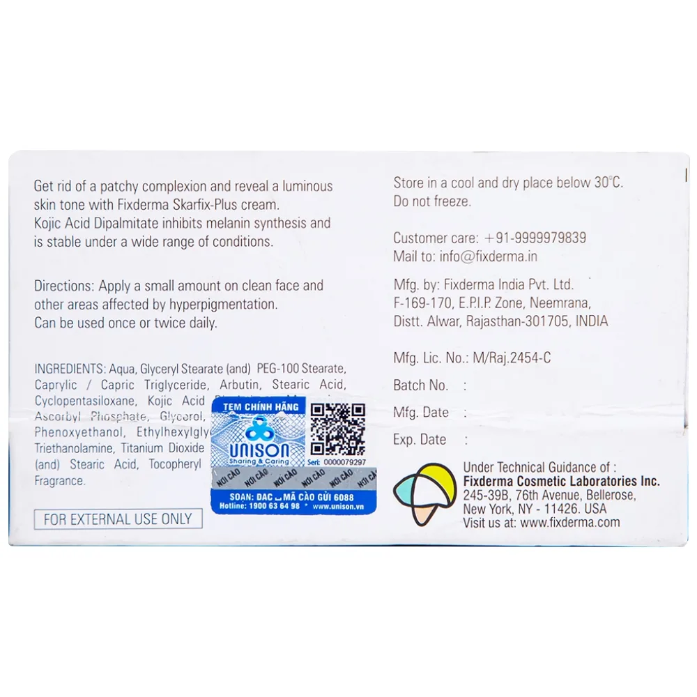Hình ảnh Kem làm sáng da Skarfix-Plus Cream Fixderma mờ vết thâm, đốm đen (15g)