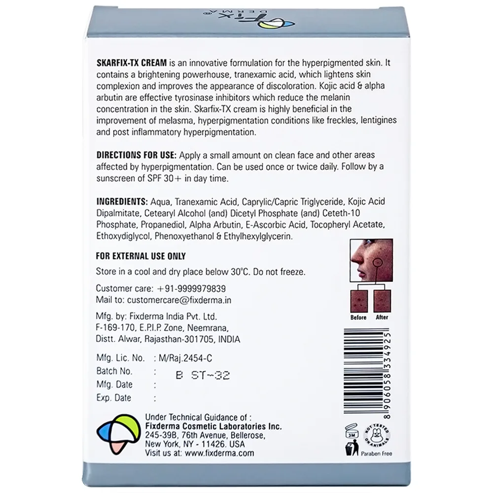 Hình ảnh Kem Fixderma Skarfix-TX Cream hỗ trợ làm mờ vết thâm, đốm đen, nám (15g)
