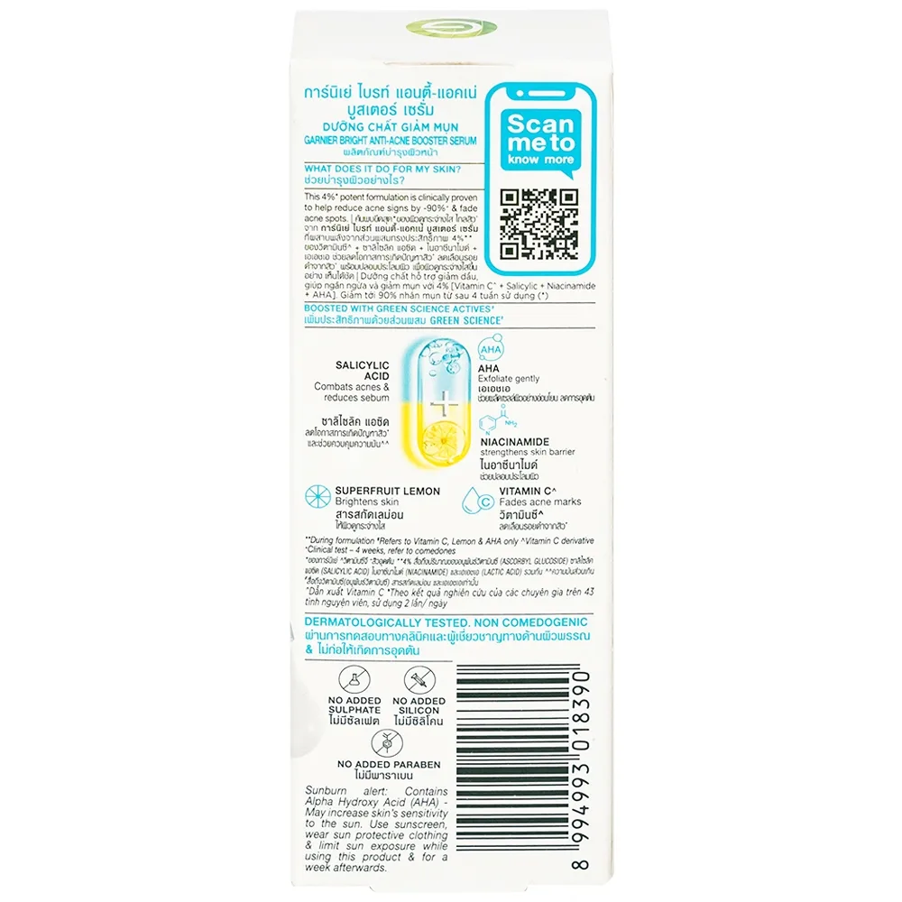 Hình ảnh Dưỡng chất giảm mụn sáng da Garnier Skin Naturals Bright Complete Anti-acne Booster Serum (30ml)