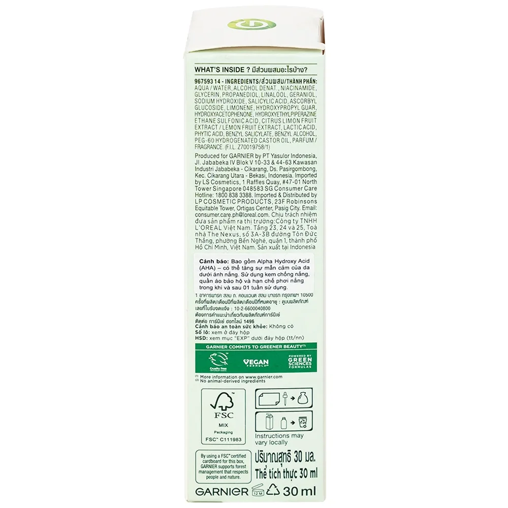 Hình ảnh Dưỡng chất giảm mụn sáng da Garnier Skin Naturals Bright Complete Anti-acne Booster Serum (30ml)