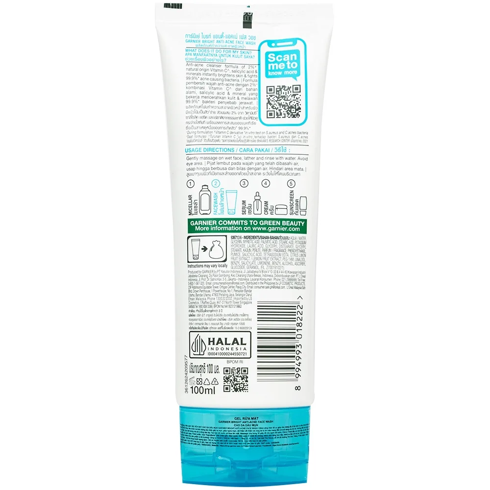 Hình ảnh Sữa rửa mặt ngừa mụn Garnier Skin Naturals Bright Complete Anti-Acne Cleansing Foam (100ml)