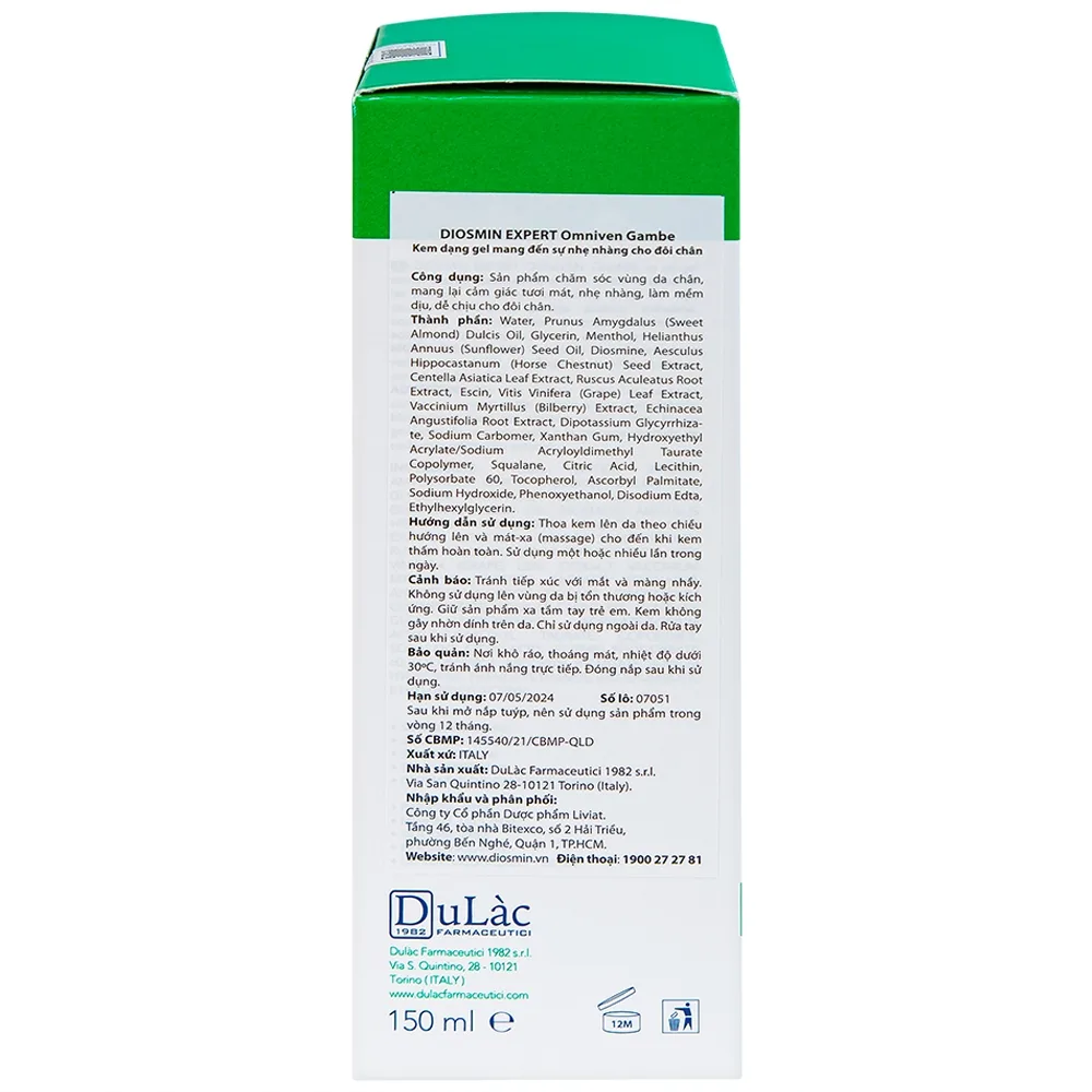 Hình ảnh Gel Diosmin Expert Omniven Gambe hỗ trợ phục hồi tình trạng suy giãn tĩnh mạch chân (150ml)