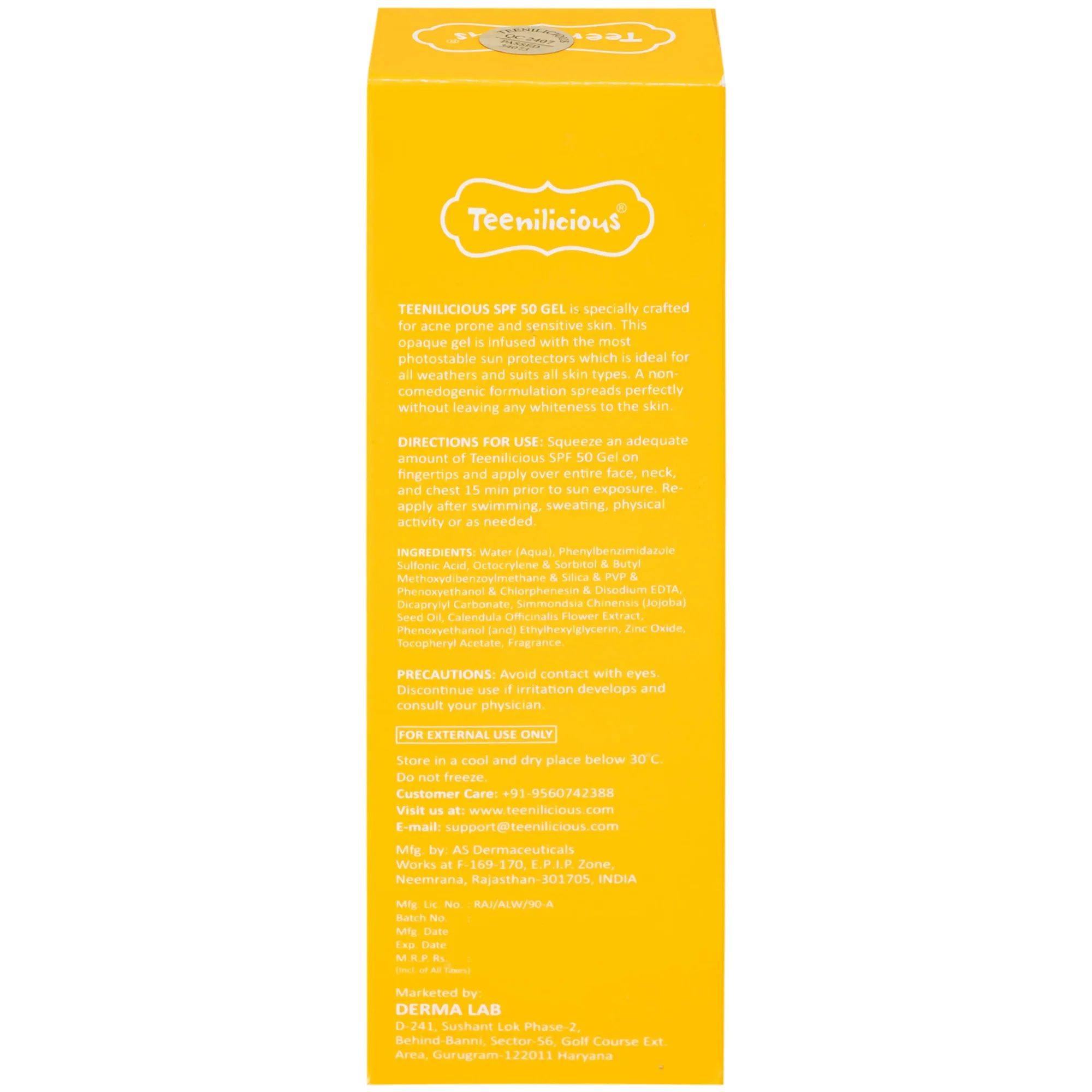 Hình ảnh Gel chống nắng cho da mụn và nhạy cảm Teenilicious SPF50 PA+++ hộp 75g