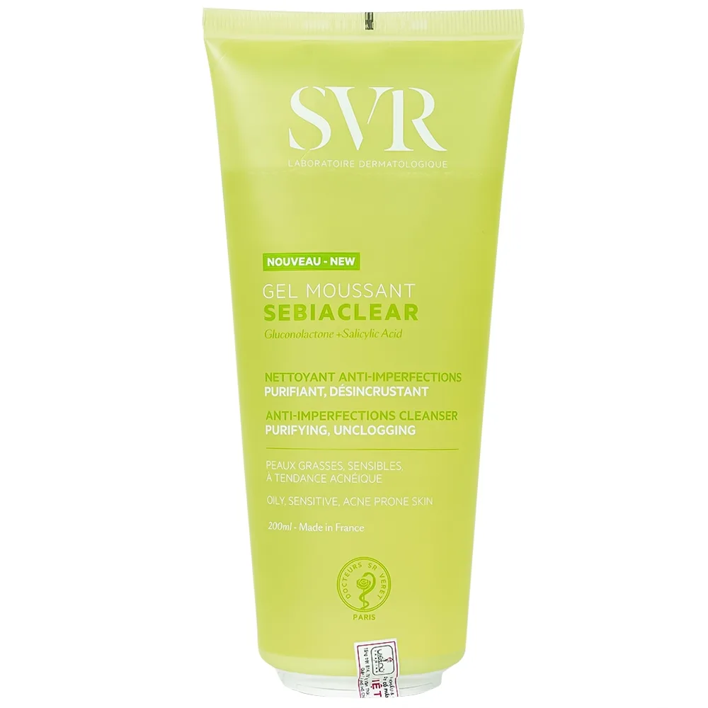 Hình ảnh Gel rửa mặt SVR Sebiaclear Gel Moussant 200ml làm sạch không chứa xà phòng và loại bỏ tế bào da chết