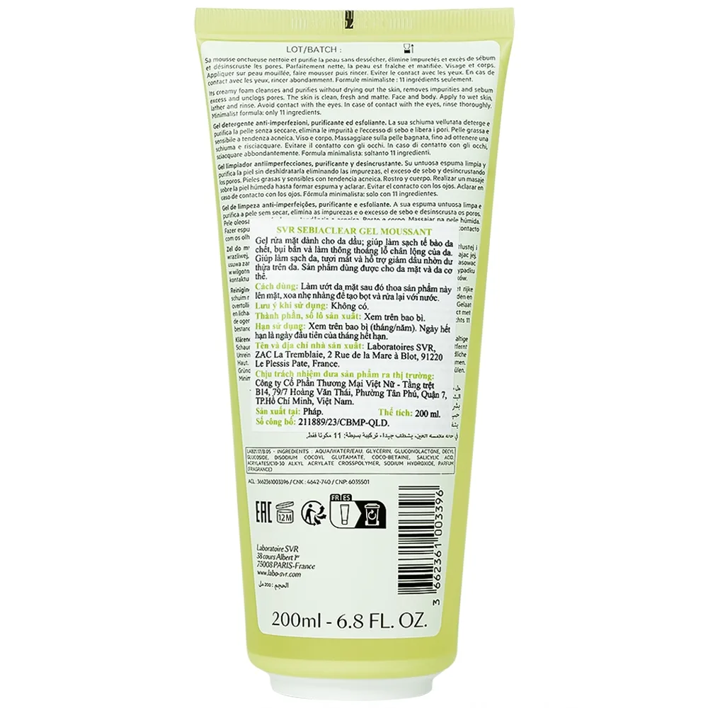 Hình ảnh Gel rửa mặt SVR Sebiaclear Gel Moussant 200ml làm sạch không chứa xà phòng và loại bỏ tế bào da chết 