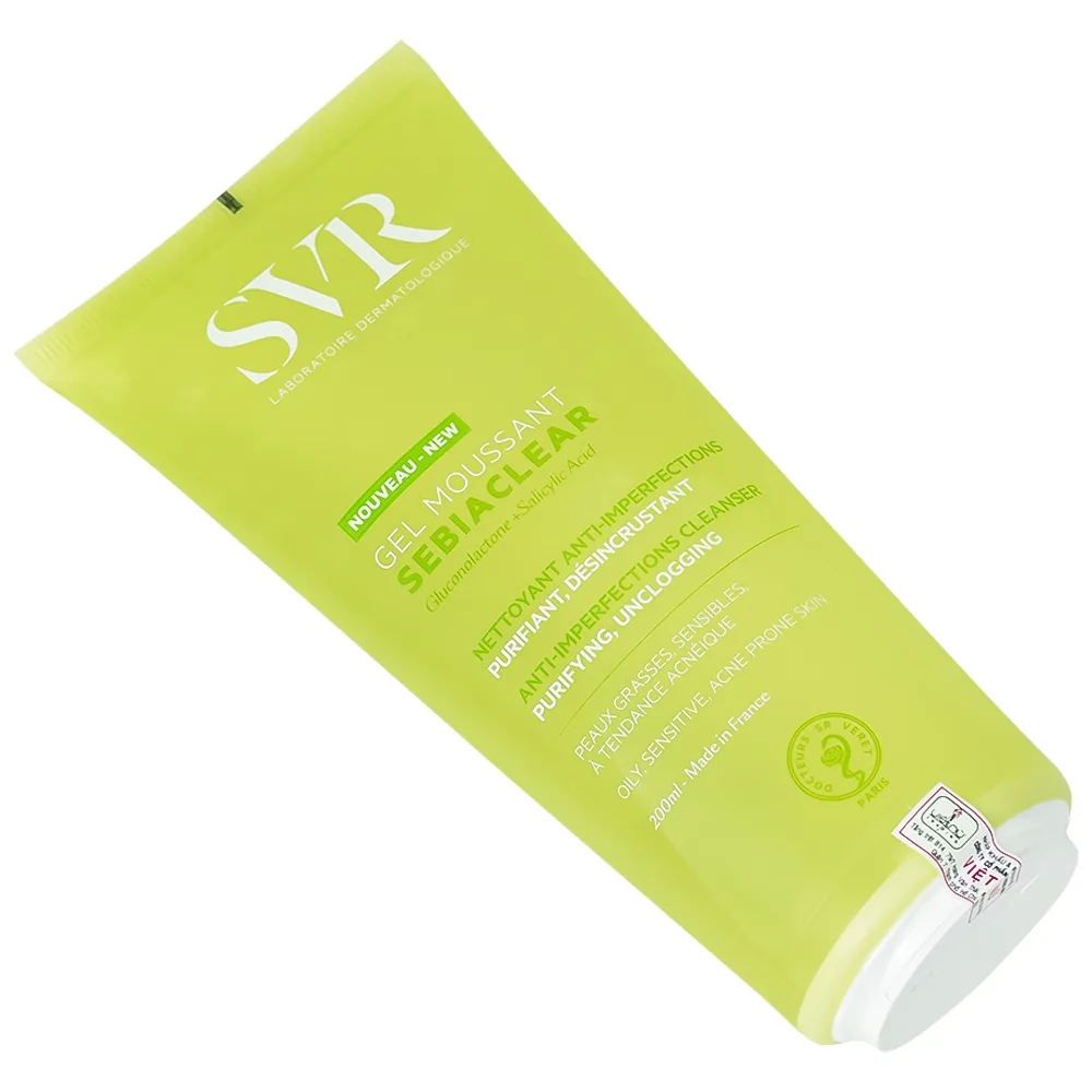 Hình ảnh Gel rửa mặt SVR Sebiaclear Gel Moussant 200ml làm sạch không chứa xà phòng và loại bỏ tế bào da chết 