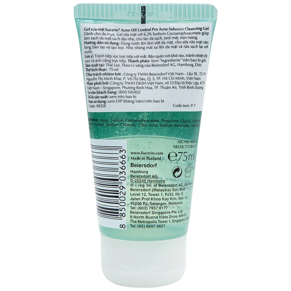 Hình ảnh Gel rửa mặt Eucerin Ance Oil Control Pro Acne Solution Cleansing Gel dành cho da mụn (75ml)