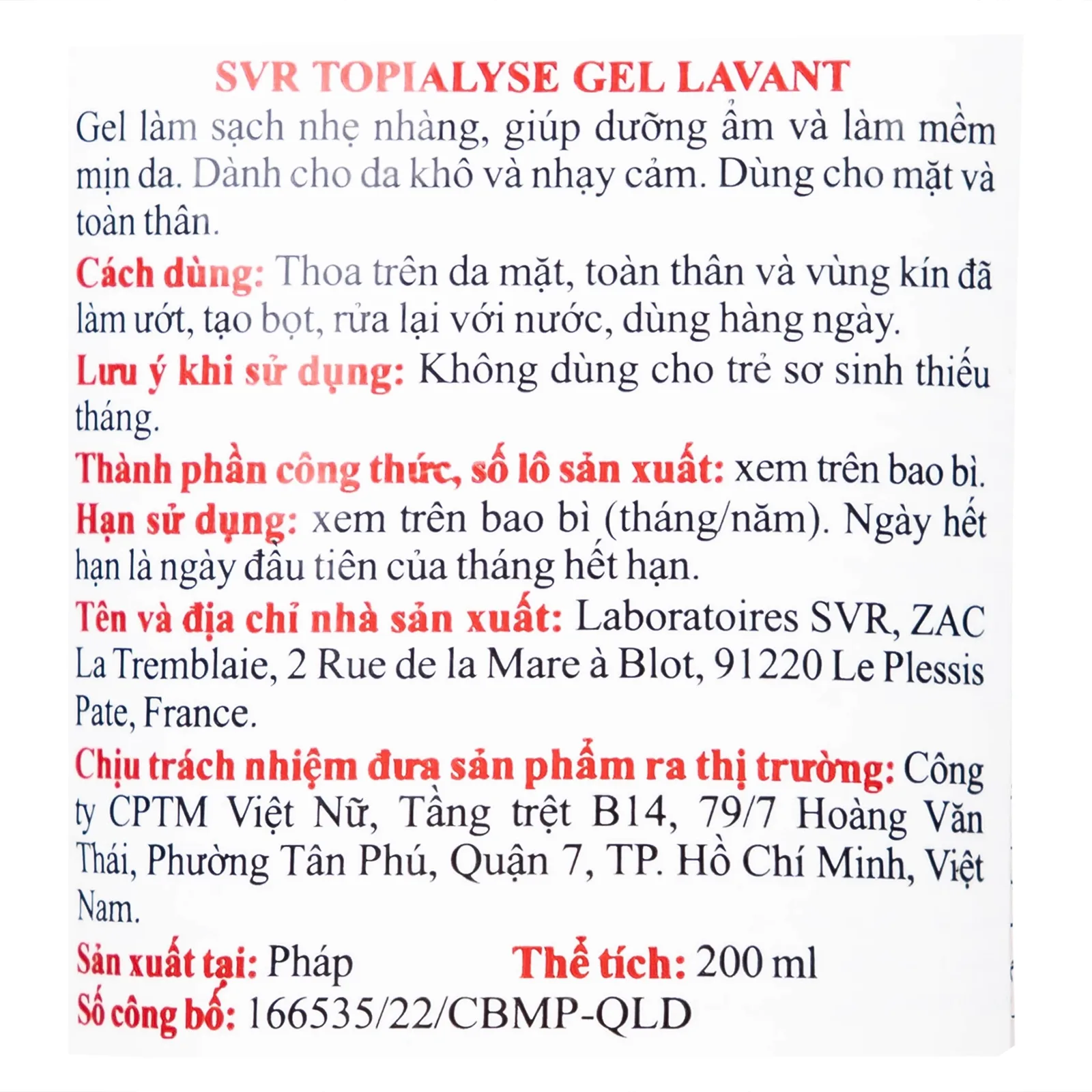Hình ảnh Gel rửa mặt dưỡng ẩm dành cho da khô và da nhạy cảm SVR Topialyse Gel Lavant 200ml