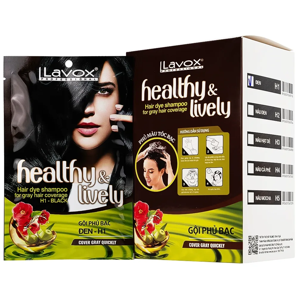 Hình ảnh Gội phủ bạc Healthy and lively H1 Lavox màu đen (10 gói x 30ml)