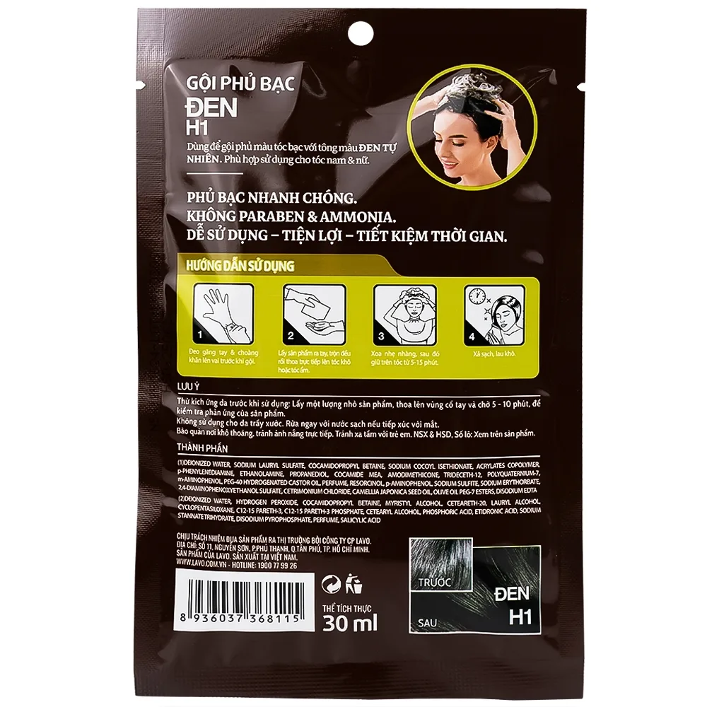 Hình ảnh Gội phủ bạc Healthy and lively H1 Lavox màu đen (10 gói x 30ml)