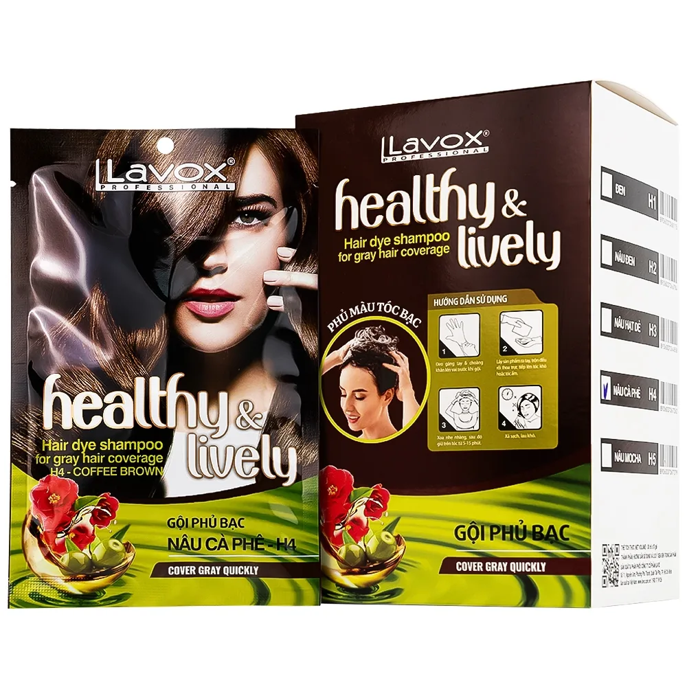 Hình ảnh Gội phủ bạc Healthy and lively H4 Lavox màu nâu cà phê (10 gói x 30ml)