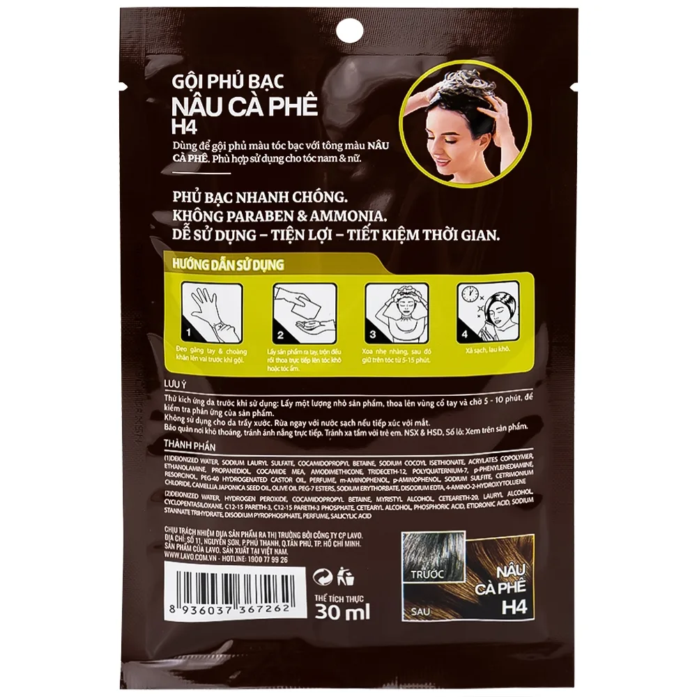 Hình ảnh Gội phủ bạc Healthy and lively H4 Lavox màu nâu cà phê (10 gói x 30ml)