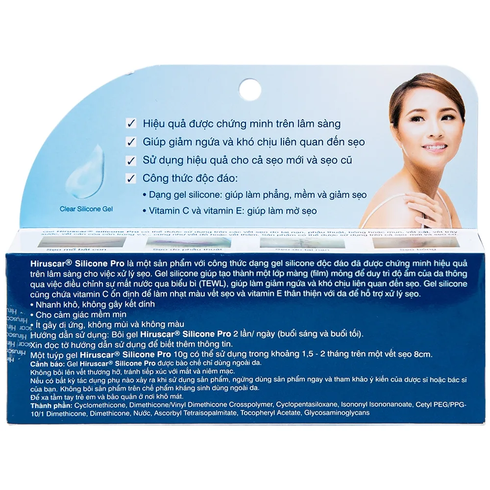 Hình ảnh Kem bôi dạng gel Hiruscar Silicone Pro Medinova mờ sẹo, giảm ngứa và khó chịu liên quan đến sẹo (10g)