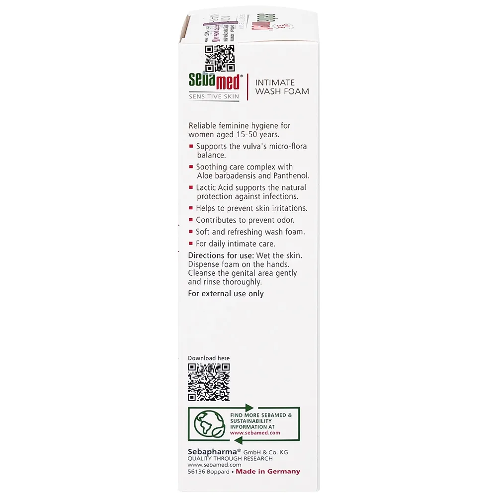 Hình ảnh Dung dịch vệ sinh phụ nữ Intimate Wash Foam Sebamed giúp làm sạch dịu nhẹ đa vùng kín, giúp ngăn mùi hôi (200ml)