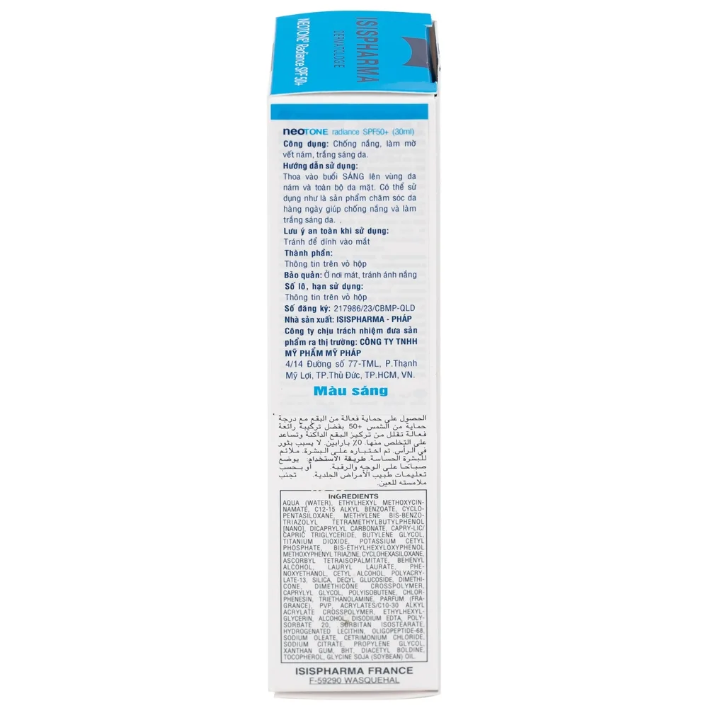 Hình ảnh Kem chống nắng Isis Pharma Neotone Radiance SPF 50+ dưỡng trắng, mờ nám, phục hồi da (30ml)
