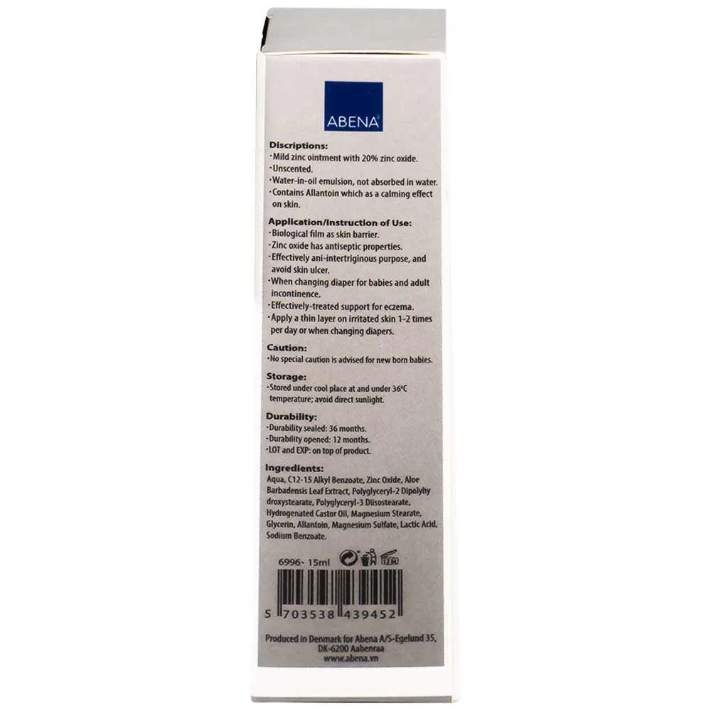 Hình ảnh Kem bôi Abena Zinc Ointment giảm viêm da, xoa dịu vết cắn nhanh chóng (15ml)
