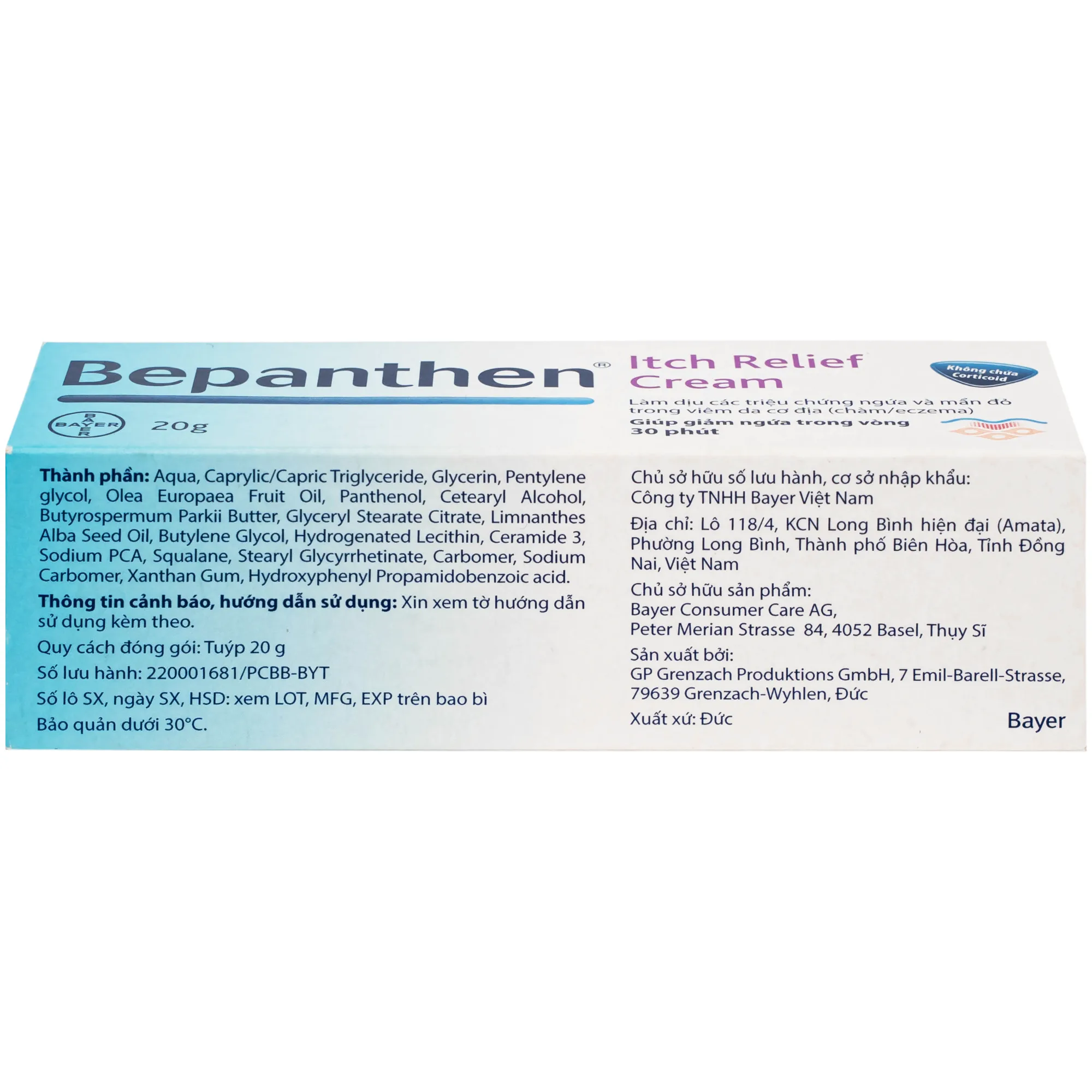 Hình ảnh Kem bôi Bepanthen Itch Relief Cream Giảm ngứa và mẩn đỏ do viêm da cơ địa(20g)