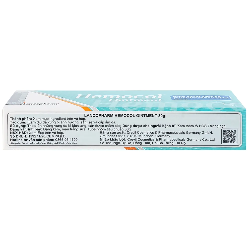 Hình ảnh Kem bôi trĩ Hemocol Ointment Lancopharm hỗ trợ làm dịu, săn, se da vùng bị tổn thương (30g)