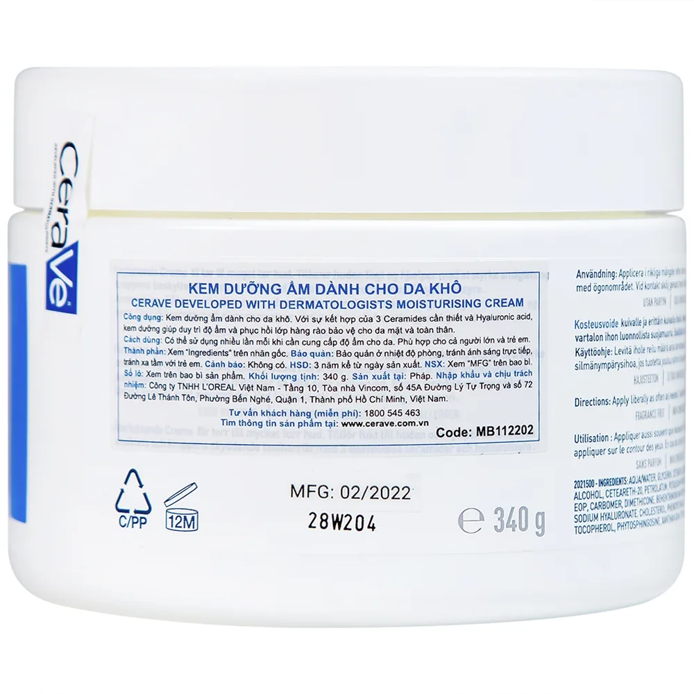 Hình ảnh Kem dưỡng ẩm dành cho da khô Cerave Developed With Dermatologists Moisturising Cream 340g