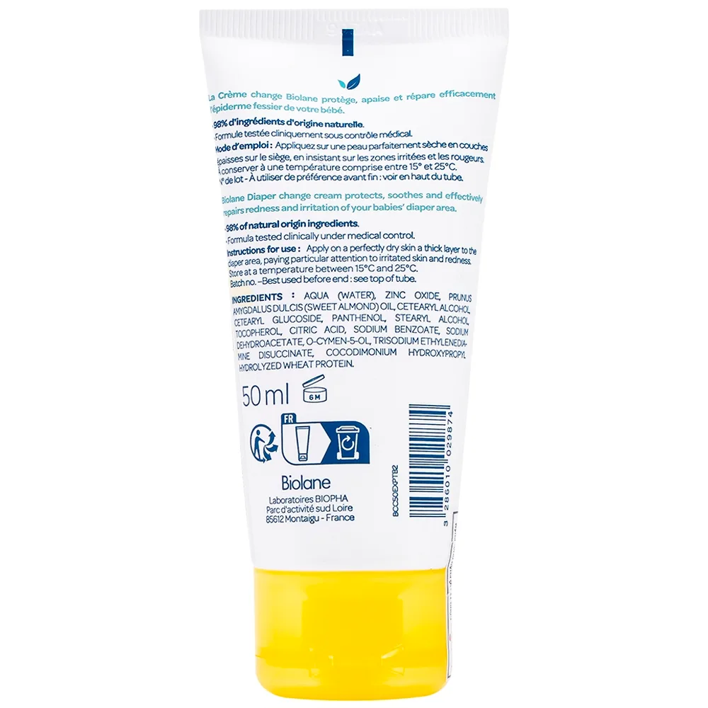 Hình ảnh Kem dưỡng da Biolane Diaper Change Cream dưỡng ẩm, làm dịu da ửng đỏ do hăm tã của bé (50ml)