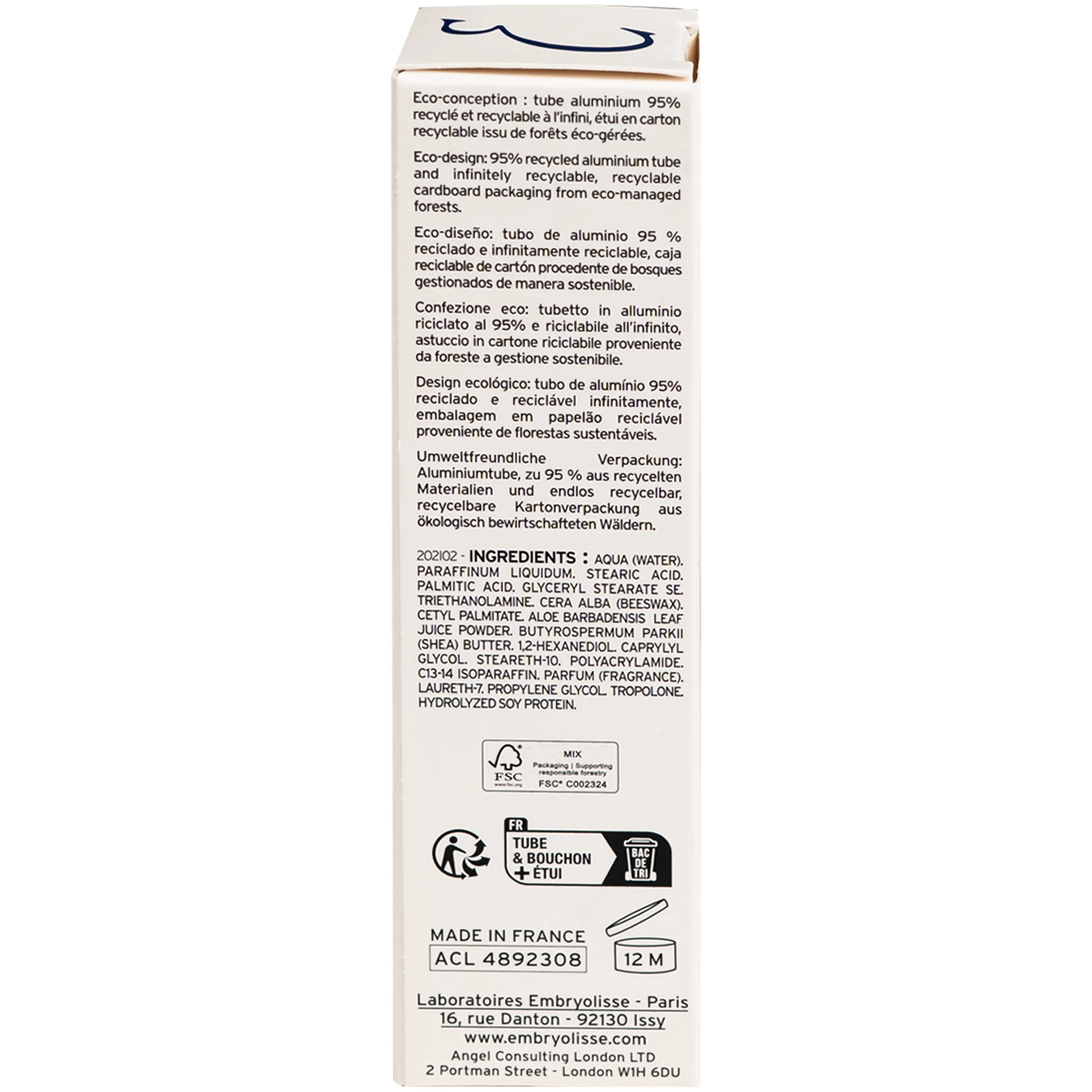 Hình ảnh Kem dưỡng ẩm phục hồi da Embryolisse Lait-Crème Concentré hộp (30ml)