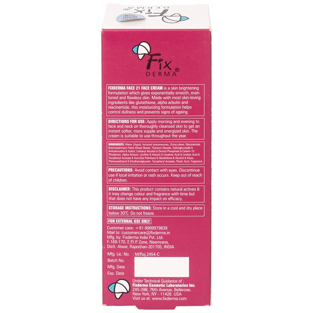 Hình ảnh Kem dưỡng ẩm sáng da Fixderma Face21 Face Cream giúp da trắng sáng, mịn màng (50g)
