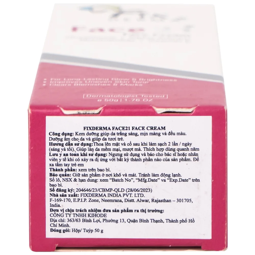 Hình ảnh Kem dưỡng ẩm sáng da Fixderma Face21 Face Cream giúp da trắng sáng, mịn màng (50g)