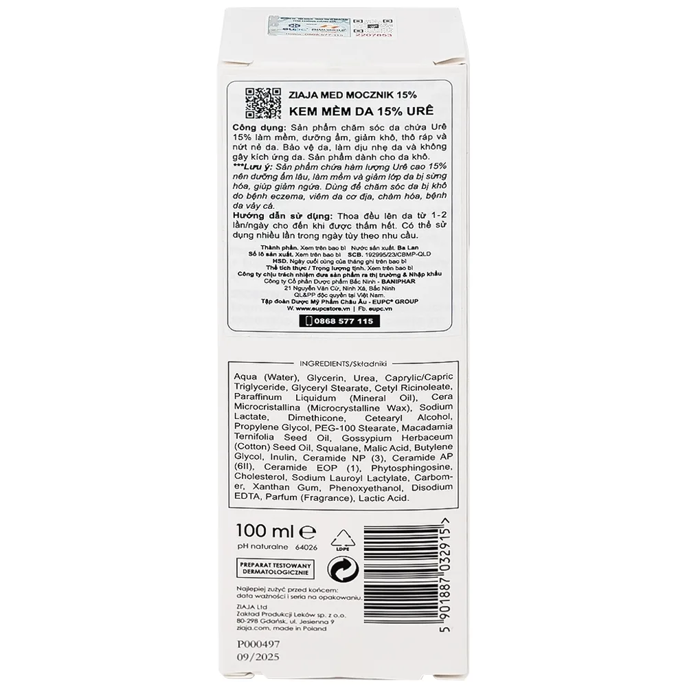 Hình ảnh Kem dưỡng ẩm Ziaja Med 15% Urê mềm da, giảm khô (100ml)