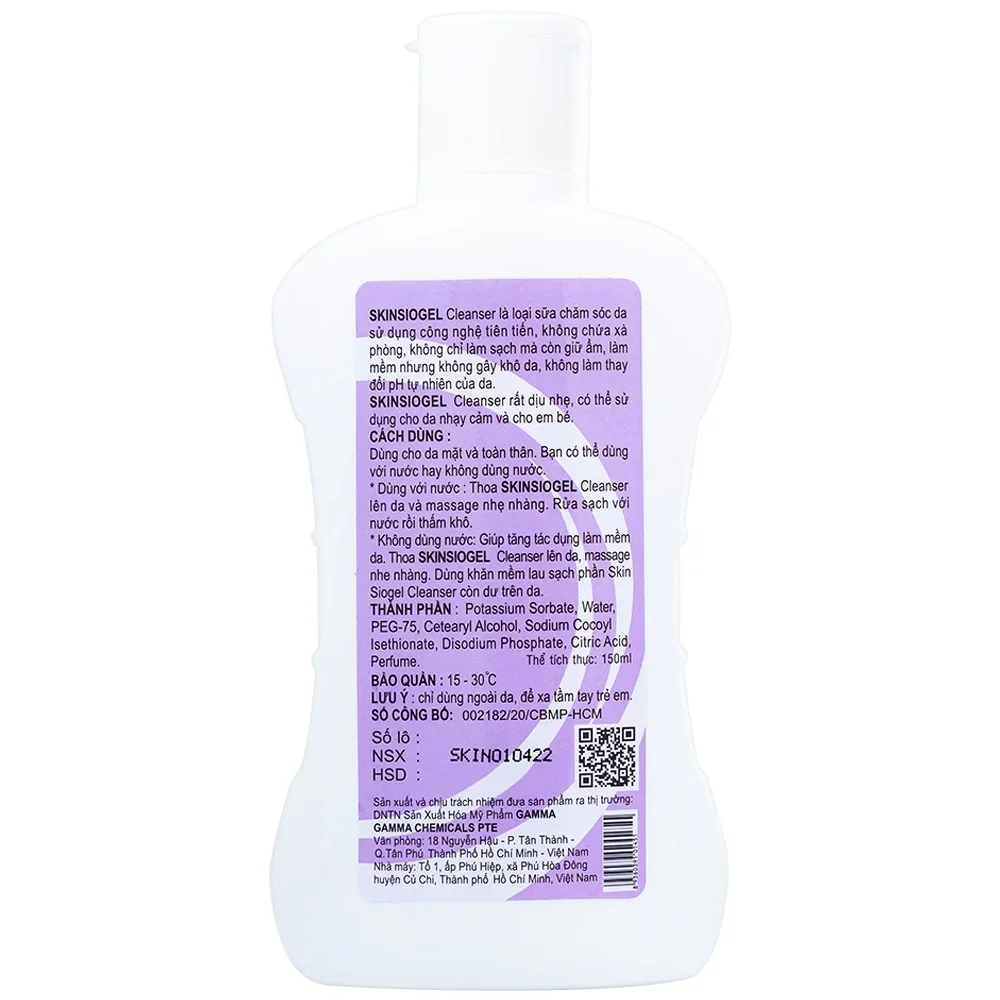 Hình ảnh Sữa chăm sóc da Skinsiogel Cleanser Gamma không chứa xà phòng, giữ ẩm, làm mềm da (150ml)