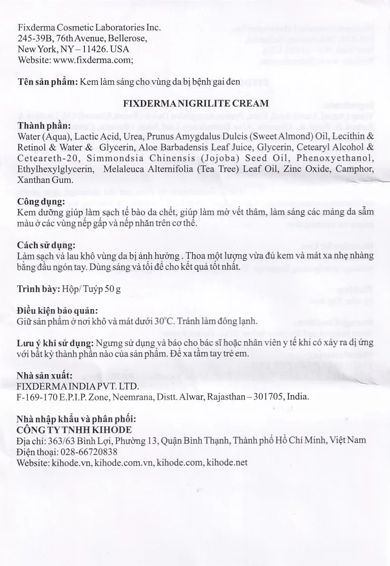 Hình ảnh Kem dưỡng Fixderma Nigrilite Cream làm sạch tế bào da chết, mờ thâm, sáng da sẫm màu (50g)