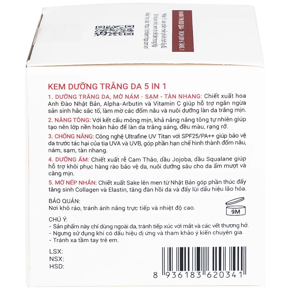 Hình ảnh Kem dưỡng trắng da 5 in 1 SPF25/PA++ Sắc Ngọc Khang HTP 30g giúp nâng tông, hiệu chỉnh màu da