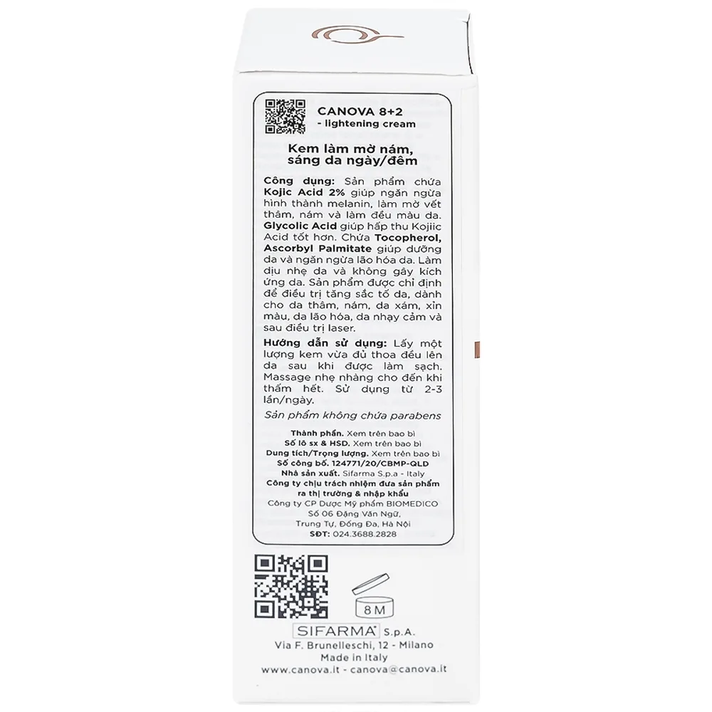 Hình ảnh Kem mờ nám Canova 8+2 Sifarma điều trị tăng sắc tố da (50ml)