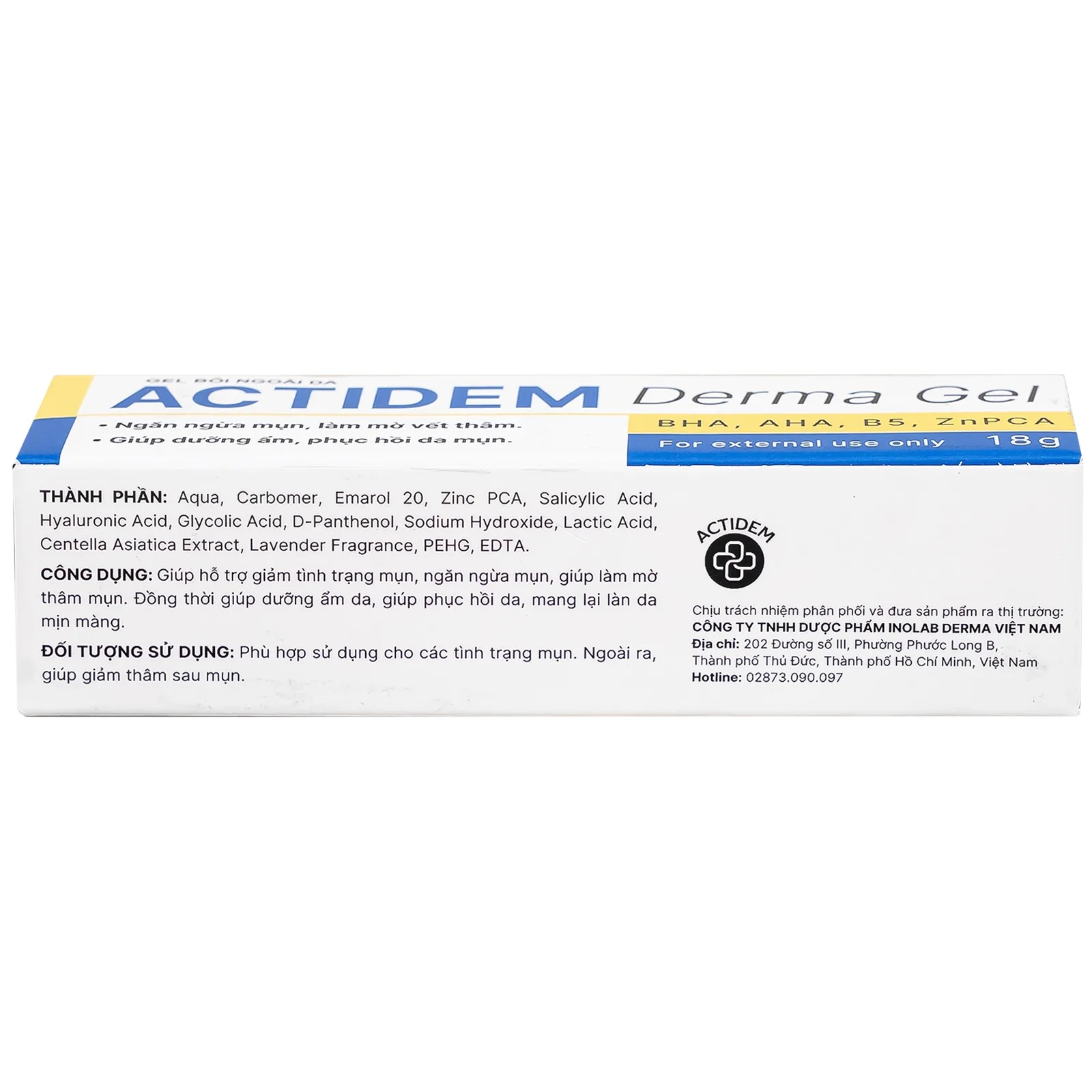 Hình ảnh Gel Actidem Derma giúp ngăn ngừa mụn, làm mờ vết thâm (18g)