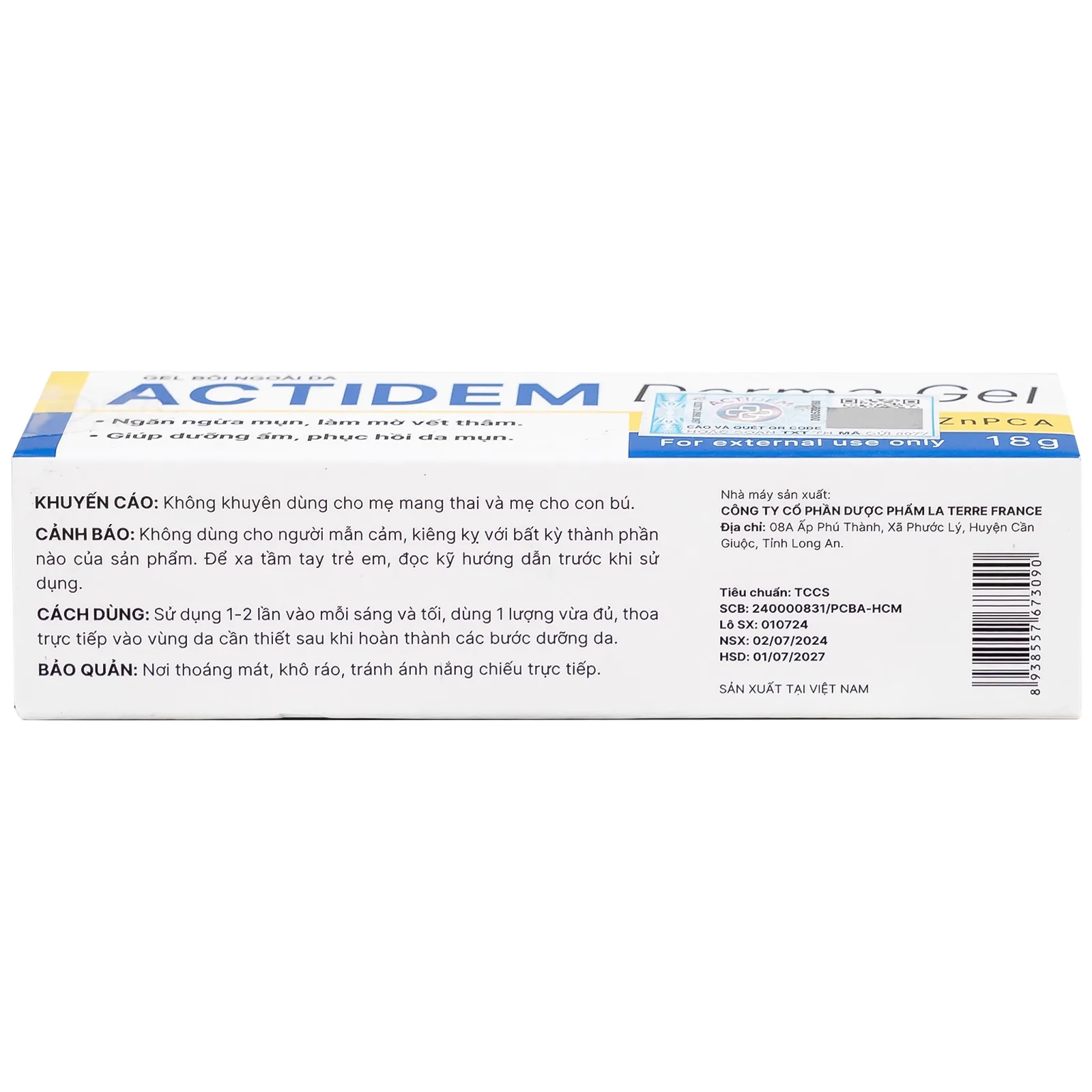 Hình ảnh Gel Actidem Derma giúp ngăn ngừa mụn, làm mờ vết thâm (18g)