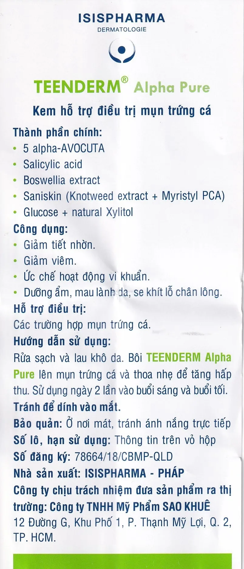 Hình ảnh Kem Isis Pharma Teenderm Alpha Pure hỗ trợ điều trị mụn trứng cá (30ml)