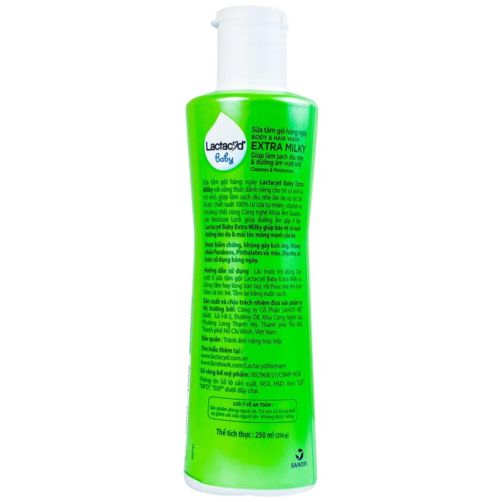 Hình ảnh Sữa tắm gội hàng ngày Body And Hair Wash Lactacyd Baby Extra Milky sạch dịu nhẹ, dưỡng ẩm vượt trội (250ml)