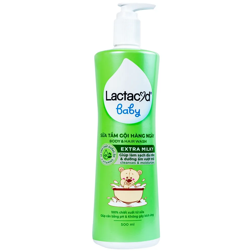 Hình ảnh Sữa tắm gội hàng ngày Body And Hair Wash Lactacyd Baby Extra Milky sạch dịu nhẹ, dưỡng ẩm vượt trội (500ml)