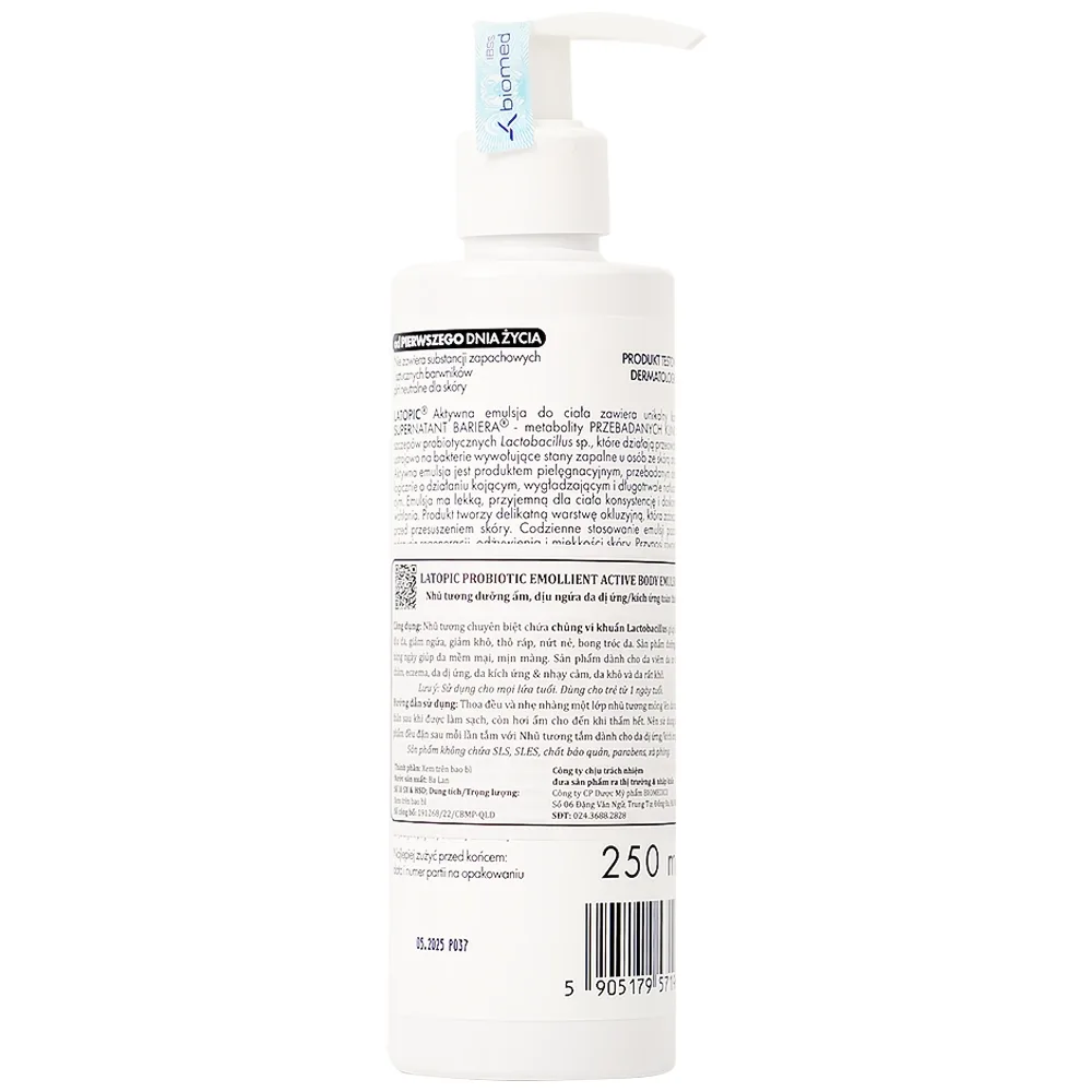 Hình ảnh Nhũ tương Probiotic Emollient Latopic làm dịu da, giảm ngứa, giảm khô (250ml)