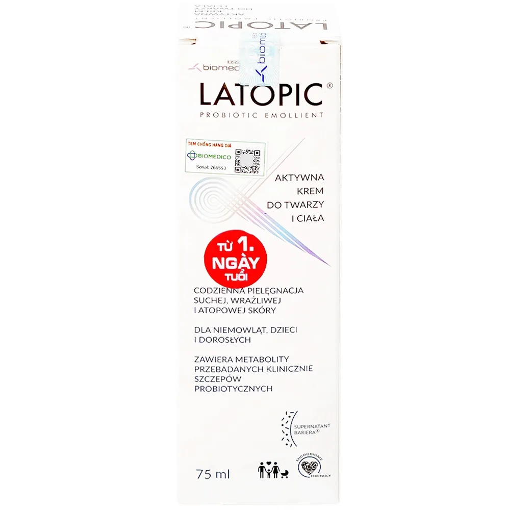 Hình ảnh Kem dưỡng ẩm Latopic Face And Body Cream làm dịu ngứa da dị ứng, kích ứng da, giảm thô ráp da (75ml)