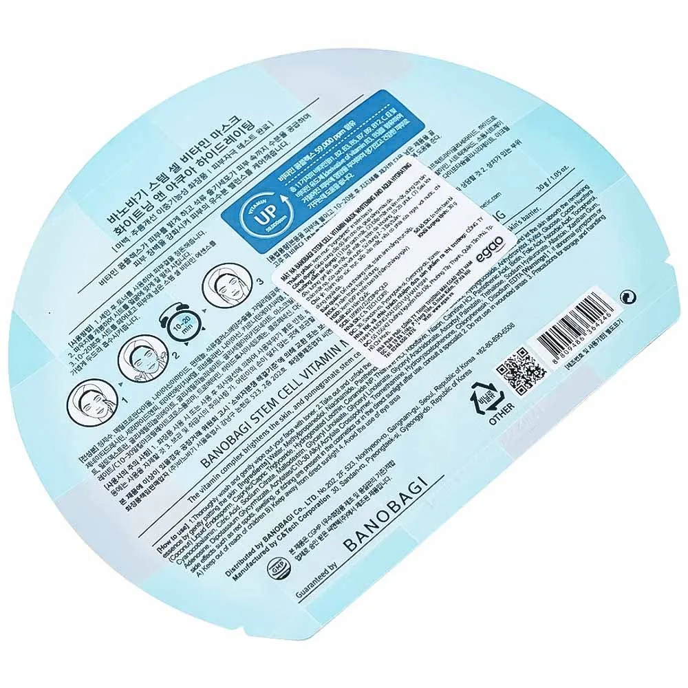 Hình ảnh Mặt nạ Banobagi Stem Cell Vitamin Mask Whitening & Aqua Hydrating cấp ẩm cho da, sáng màu da (30g)