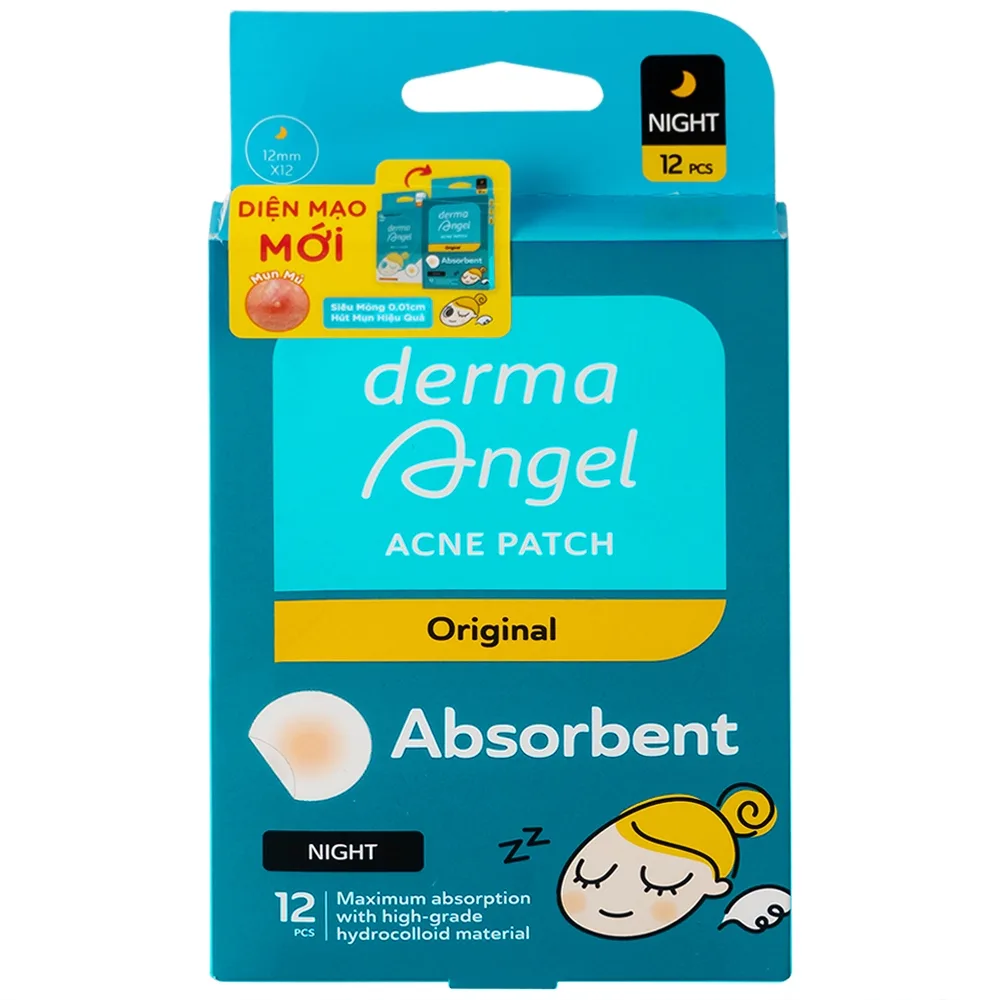 Hình ảnh Miếng dán mụn ban đêm DermaAngel hút mụn, làm lành vết thương sau mụn (12 miếng x 15g)