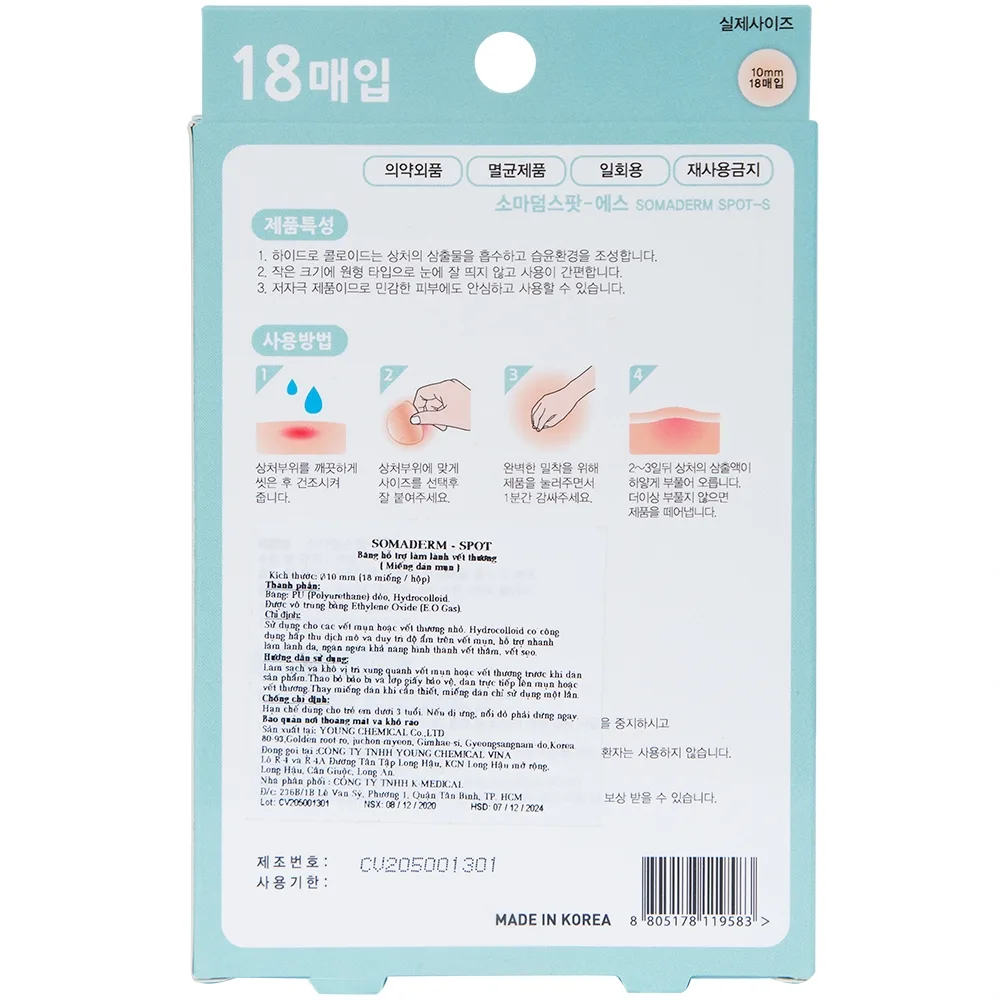 Hình ảnh Miếng dán mụn Somaderm - Spot Young Chemical Vina hỗ trợ làm lành vết thương (18 miếng)