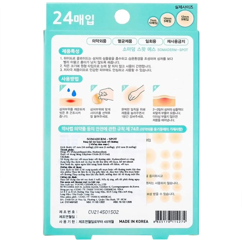 Hình ảnh Miếng dán mụn Somaderm - Spot Young Chemical Vina hỗ trợ làm lành vết thương (24 miếng)