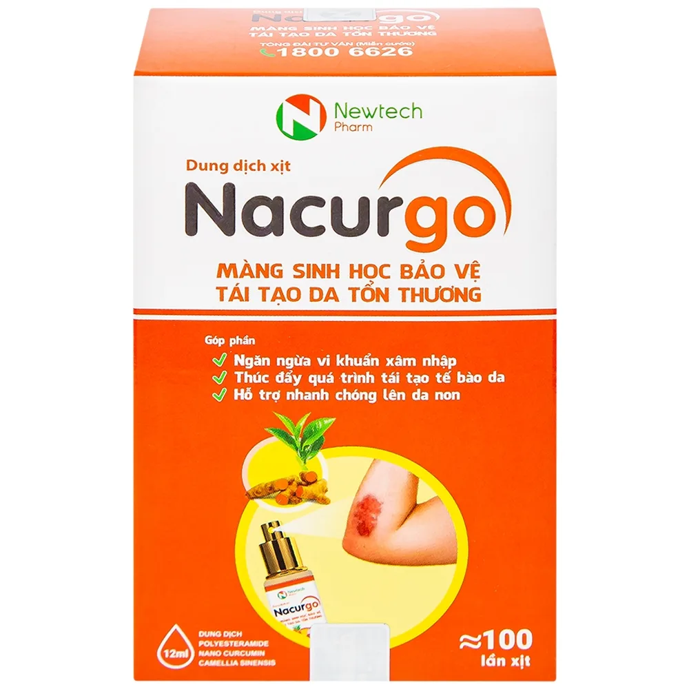 Hình ảnh Dung dịch xịt Nacurgo màng sinh học bảo vệ, tái tạo da tổn thương (100 lần xịt)