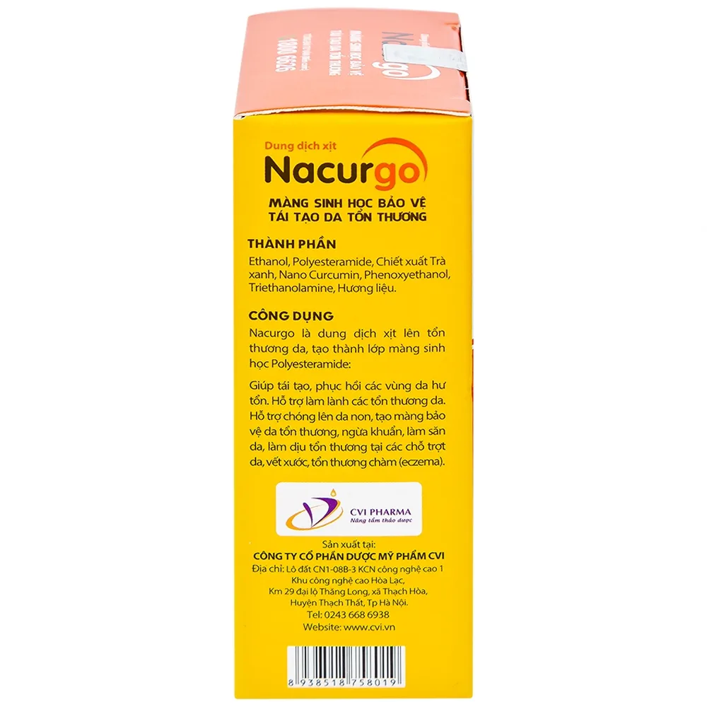Hình ảnh Dung dịch xịt Nacurgo màng sinh học bảo vệ, tái tạo da tổn thương (100 lần xịt)
