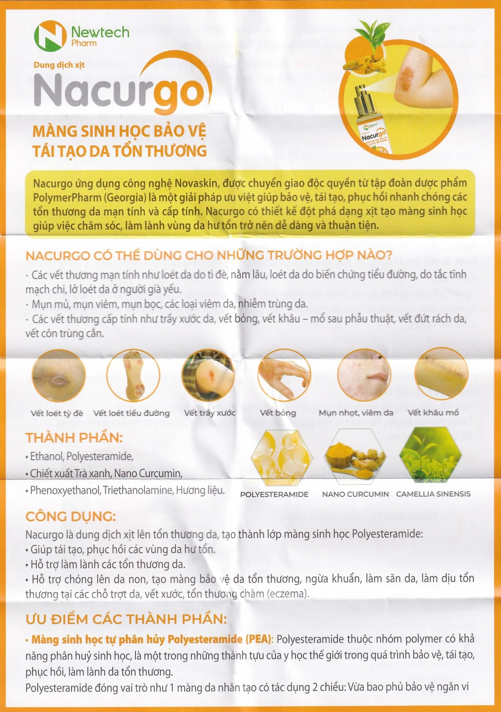 Hình ảnh Dung dịch xịt Nacurgo màng sinh học bảo vệ, tái tạo da tổn thương (100 lần xịt)