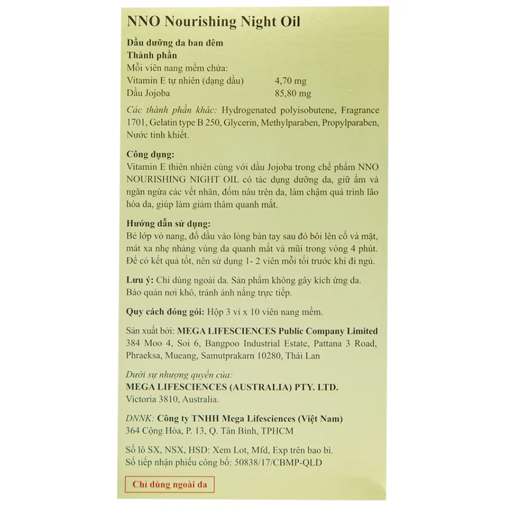 Hình ảnh Dầu dưỡng da ban đêm NNO Nourishing Night Oil MEGA We care giữ ẩm, ngừa vết nhăn, đốm nâu (3 vỉ x 10 viên)