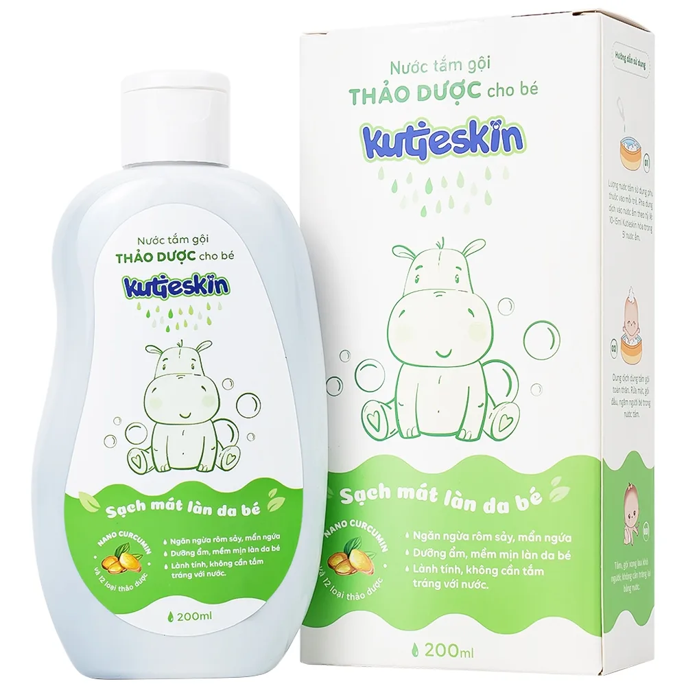 Hình ảnh Nước tắm gội Thảo Dược cho bé Kutieskin ngăn ngừa rôm sảy, mẩn ngứa, giúp dưỡng ẩm da bé (200ml)