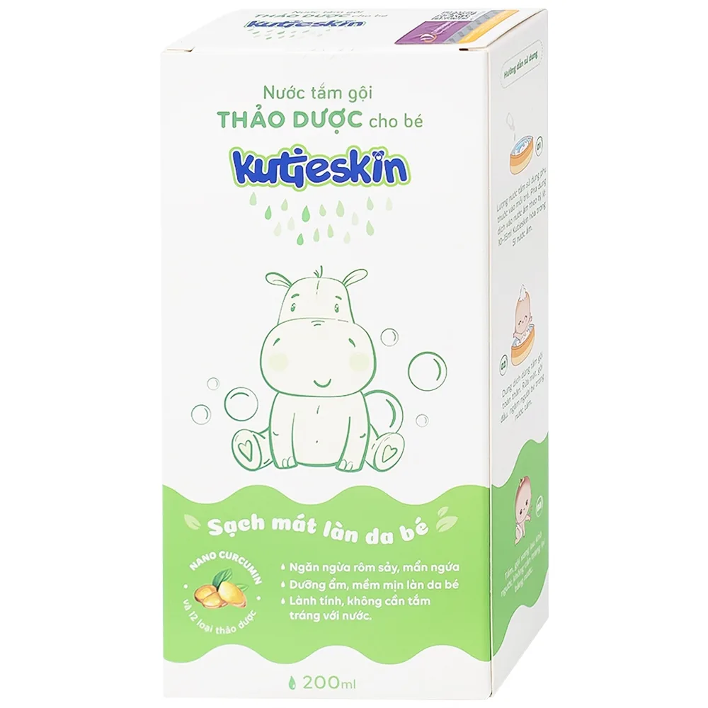 Hình ảnh Nước tắm gội Thảo Dược cho bé Kutieskin ngăn ngừa rôm sảy, mẩn ngứa, giúp dưỡng ẩm da bé (200ml)