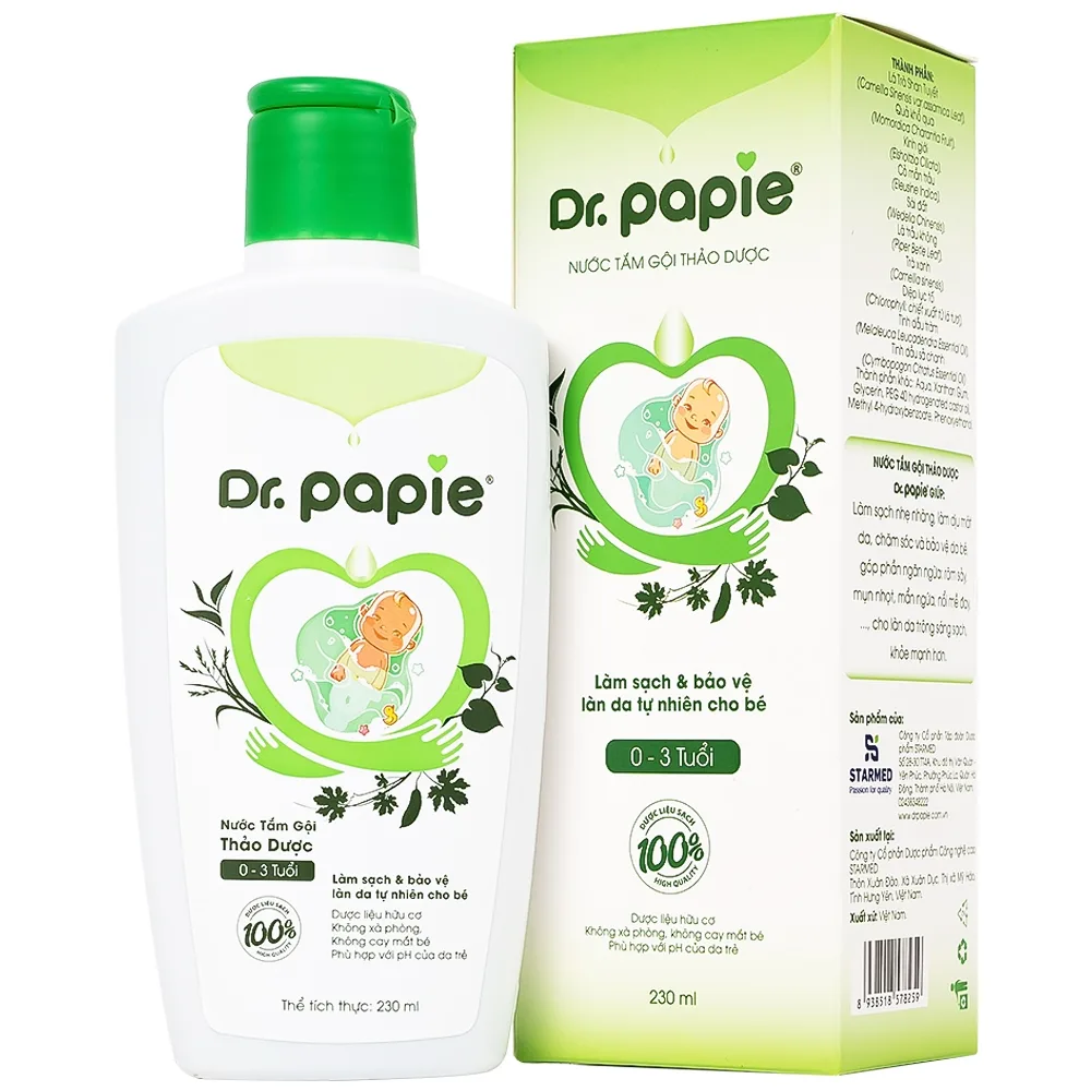 Hình ảnh Nước tắm gội thảo dược Dr.Papie Starmed làm sạch, làm dịu mát da, chăm sóc và bảo vệ da bé (230ml)